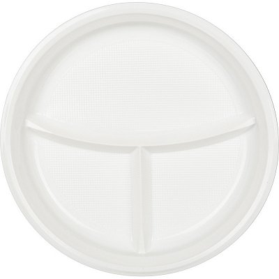 Тарелка одноразовая   пластиковая Комус Стандарт 2-х секционная 220 мм белая (100 штук в упаковке)