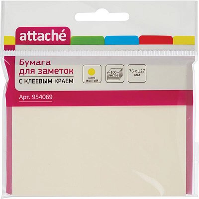 Стикеры Attache 76×127 мм пастельные желтые (1 блок, 100 листов)