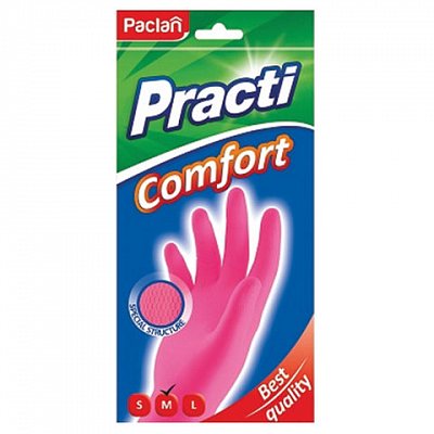 Перчатки хозяйственные латексные, хлопчатобумажное напыление, размер M (средний), розовые, PACLAN «Practi Comfort»