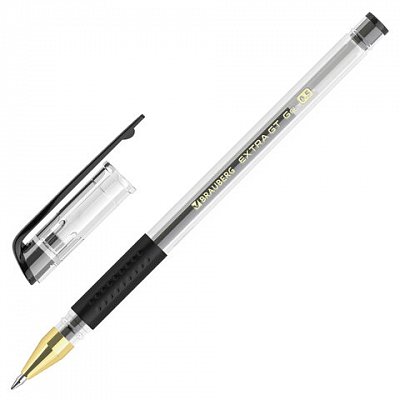 Ручка гелевая с грипом BRAUBERG «EXTRA GT GLD», ЧЕРНАЯ, стандартный узел 0.5 мм, линия 0.35 мм