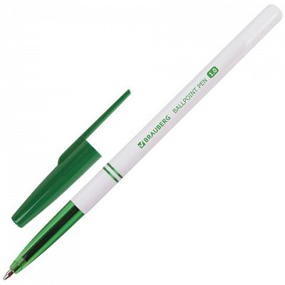 Ручка шариковая BRAUBERG, офисная, толщина письма 1 мм, зеленая