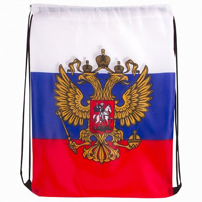 Сумка-мешок на завязках «Триколор РФ», с гербом РФ, 32×42 см, BRAUBERG, 228328