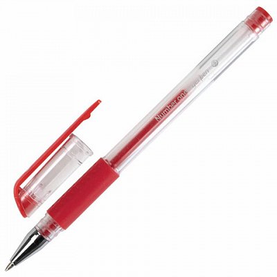 Ручка гелевая BRAUBERG «Number One», корпус прозрачный, 0.5 мм, резиновый держатель, красная