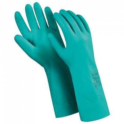 Перчатки нитриловые MANIPULA «Дизель», хлопчатобумажное напыление, размер 8 (M), зеленые