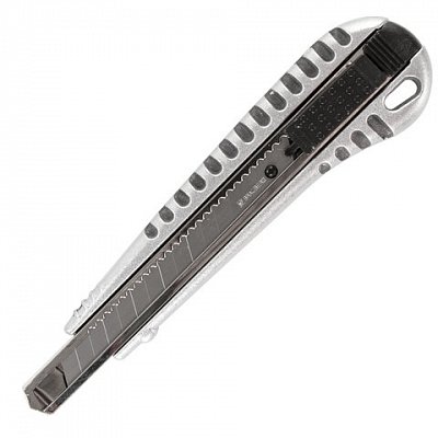 Нож универсальный 9 мм BRAUBERG «Metallic», металлический корпус (рифленый), автофиксатор, блистер