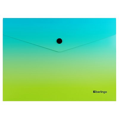 Папка-конверт на кнопке Berlingo «Radiance», A5, 180мкм, голубой/зеленый градиент