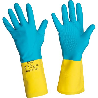 Перчатки защитные латекс/неопрен КЩС SCAFFAСпектр Cem L/N70 цв. желт/син р10