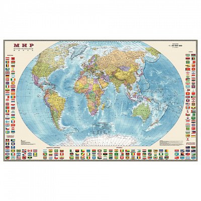 Карта настенная «Мир. Политическая карта с флагами», М-1:30 млн., размер 122×79 см, ламинированная