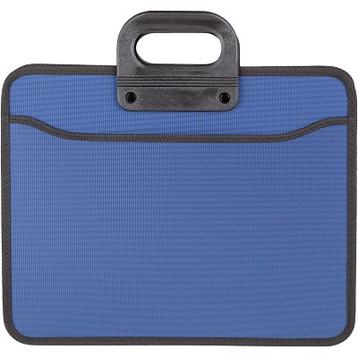 Папка-портфель пластиковая А4+ синяя (390x320 мм, 4 отделения, усиленная ручка)