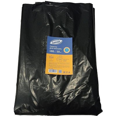 Мешки для мусора на 180 л Luscan черные (ПВД, 50 мкм, в упаковке 50 штук, 90×120 см)