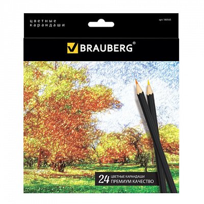 Карандаши цветные BRAUBERG «Artist line», 24 цвета, черный корпус, заточенные, высшее качество