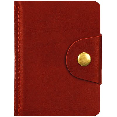 Визитница карманная OfficeSpace на кнопке, 10×7см, 18 карманов, натуральная кожа, красный