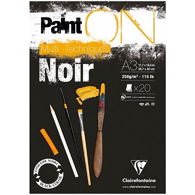 Альбом для смешанных техник 20л., А3, на склейке Clairefontaine «Paint'ON Noir», 250г/м2, черная