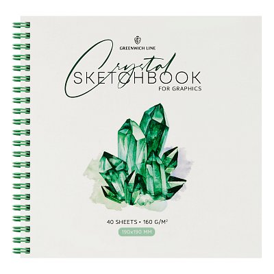 Скетчбук для графики и эскизов 40л., 190×190 Greenwich Line «Crystal. Emerald Stone», на гребне, 160г/м2