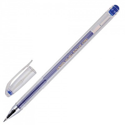 Ручка гелевая CROWN «Hi-Jell», СИНЯЯ, корпус прозрачный, узел 0.5 мм, линия письма 0.35 мм