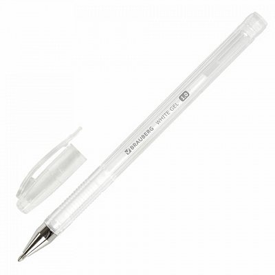 Ручка гелевая BRAUBERG «White Pastel», БЕЛАЯ, корпус прозрачный, узел 1 мм, линия письма 0.5 мм