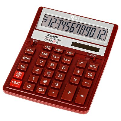 Калькулятор настольный Eleven SDC-888X-RD, 12 разрядов, двойное питание, 158×203×31мм, красный