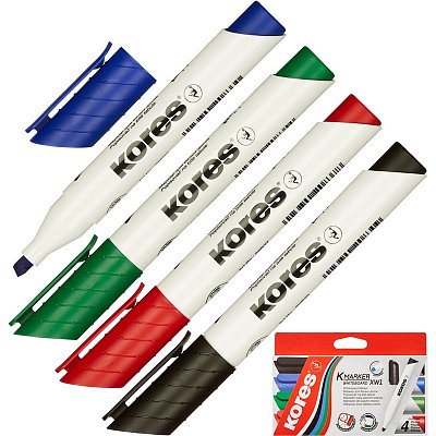 Набор маркеров для досок Kores 20845 4 цвета (толщина линии 3-5 мм)