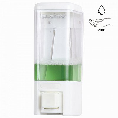 Диспенсер для жидкого мыла ЛАЙМА, НАЛИВНОЙ, 0.48 л, ABS пластик, белый