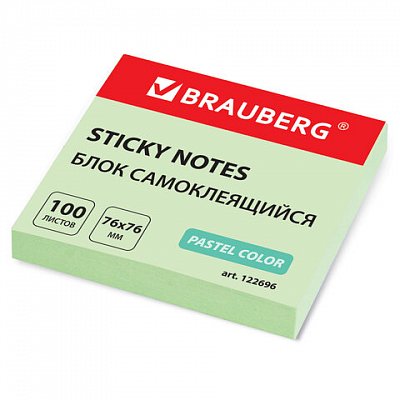 Блок самоклеящийся (стикер) BRAUBERG, 76×76 мм, 100 л., зеленый