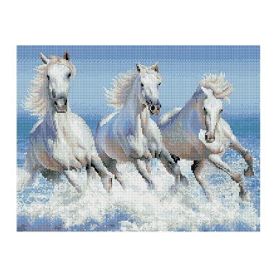 Алмазная мозаика ТРИ СОВЫ «Белая тройка лошадей», 40×50см, холст на деревянном подрамнике, картонная коробка с пластиковой ручкой