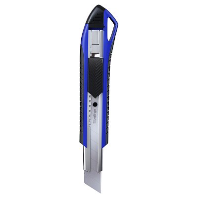 Нож канцелярский 18мм Berlingo «Razzor 300», auto-lock, металл. направл., мягкие вставки, синий, европодвес
