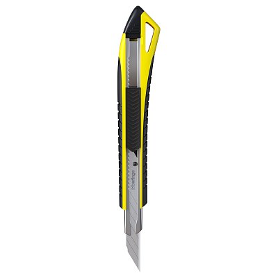 Нож канцелярский 9мм Berlingo «Razzor 300», auto-lock, металл. направл., мягкие вставки, желтый, европодвес