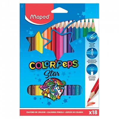 Карандаши цветные COLOR PEPS, треугольн,18 цв. картон. MAPED