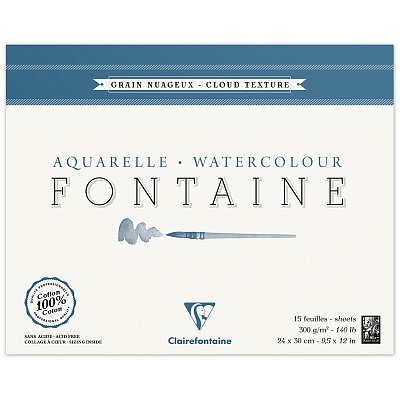 Альбом для акварели 15л., 24×30, на склейке Clairefontaine «Fontaine Grain Nuageux», 300г/м2, холод. пресс, облачная текстура
