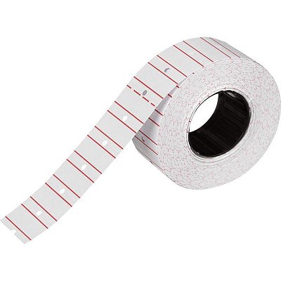 Этикет-лента прямоугольная белая с красной полосой 21.5×12 мм эконом (10 рулонов по 1000 этикеток)