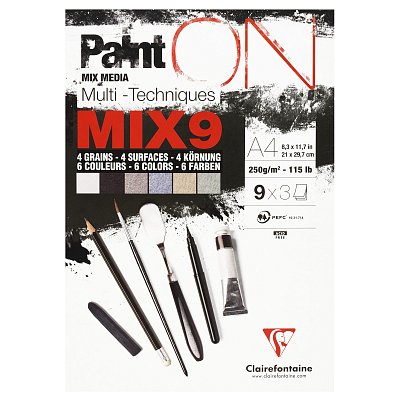 Скетчбук - альбом для смешанных техник 27л., А4 Clairefontaine «Paint ON», на склейке, 250г/м2, 5цветов, 4 типа поверхности