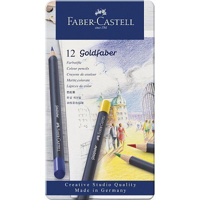 Карандаши цветные Faber-Castell «Goldfaber» 12цв., круглые, заточен., метал. коробка