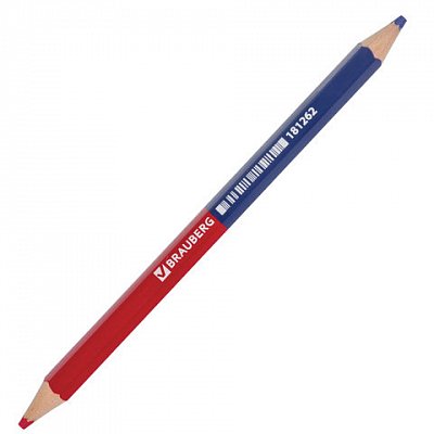 Карандаш двухцветный, красно-синий, утолщённый, BRAUBERG, заточенный, грифель 4.0 мм