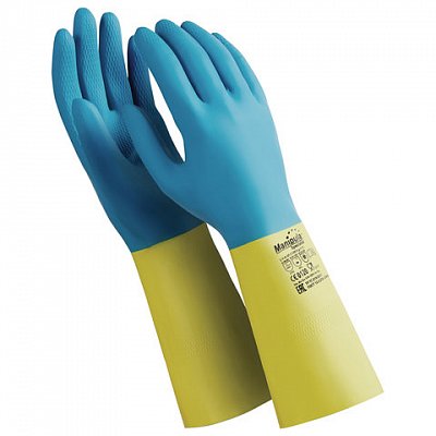Перчатки Manipula Союз LN-F-05 из неопрена и латекса синие/желтые (размер 9, L)