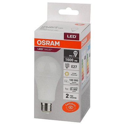Лампа светодиодная OSRAM LED Value A, 1600лм, 20Вт (замена 150Вт), 3000К