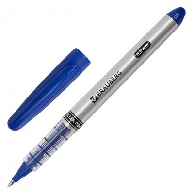 Ручка-роллер BRAUBERG «Contract», корпус серый, синие детали, толщина письма 0.5 мм, синяя