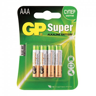 Элементы питания батарейка GP Super AAA/LR03/24A алкалин., бл/4