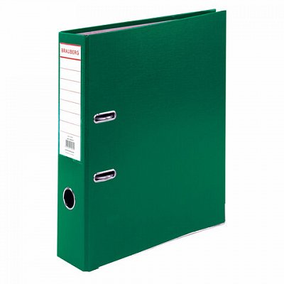 Папка-регистратор, покрытие пластик, 75 мм, ПРОЧНАЯ, с уголком, BRAUBERG, зеленая