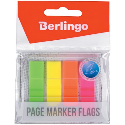 Флажки-закладки Berlingo 45×12 мм, 20л*4 неоновых цвета, в диспенсере, европодвес
