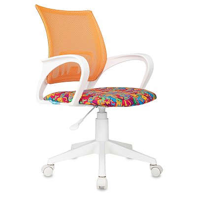 Кресло детское Helmi HL-K95 R (W695) «Airy», спинка сетка оранжевая/сиденье ткань с рисунком алфавит, пиастра, пластик белый