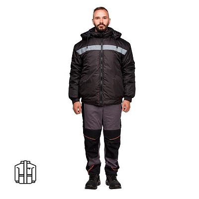 Куртка рабочая зимняя (куртка-бомбер) мужская с СОП черная (размер 52-54, рост 170-176)