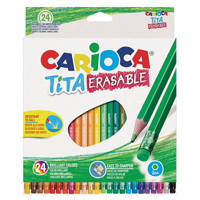 Карандаши цветные пластиковые стираемые Carioca «Tita Erasable», 24цв., заточен., картон, европодвес