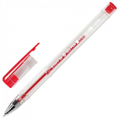 Ручка гелевая STAFF, КРАСНАЯ, корпус прозрачный, хромированные детали, узел 0.5 мм, линия письма 0.35 мм
