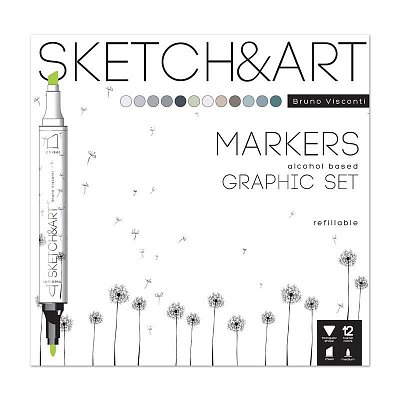 Набор маркеров Sketch&Art Графика двухсторонних 12 цветов (толщина линии 3 мм)