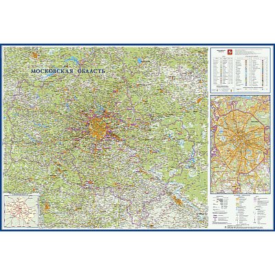 Настенная карта Московская область географическая 1570×1070 мм