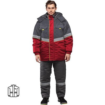 Куртка рабочая зимняя мужская з43-КУ с СОП серая/красная (размер 52-54, рост 182-188)