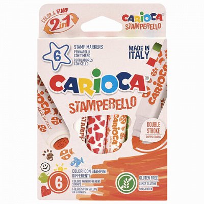 Фломастеры-штампы двусторонние Carioca «Stamp Markers», 06цв., смываемые, картон, европодвес