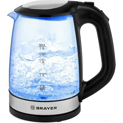 Чайник электрический BRAYER BR1040BK, 2220Вт, 2 л, стекл., черный
