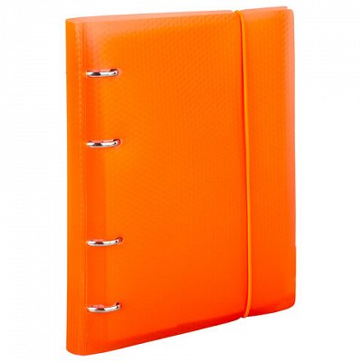 Тетрадь на кольцах А5 (175×220 мм), 120 л., пластиковая обложка, клетка, с фиксирующей резинкой, BRAUBERG, оранжевая, 403571
