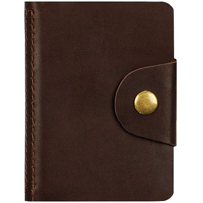 Визитница карманная OfficeSpace на кнопке, 10×7см, 18 карманов, натуральная кожа, темно-коричневый